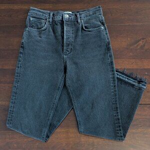 Agolde 26 Riley High Rise Straight Crop Black Jeans Button Fly Raw Hem Grunge